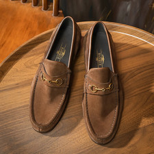 British Style Men‘S Suede Genuine Leather Loafers Dress Shoes Metal Decorated Sl picture