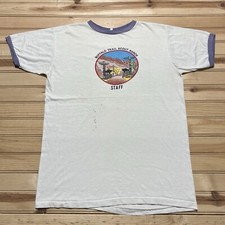 True Vintage 60s 70s Buffalo Trail Scout Camp Native Art Shirt Size Large / XL picture