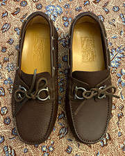 Salvatore Ferragamo Gisoue Men’s Brown Leather Lace-Up Boat Moccasins 6 picture