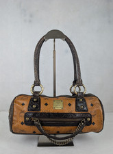 MCM Brown Cognac Visetos Coated Canvas and Python Embossed Leather Satchel Bag picture