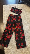 Victoria Secret  Cropped Pajama Set With Roses Size Large Sexy Beautiful Luxe picture