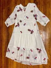 Fig + Flower White Embroidered Peacock Tiered Midi Dress Size L picture