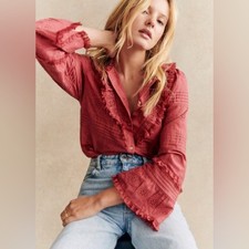 NWOT Sézane Organic Cotton Nele Shirt in Rosewood Pink Size 34/2. picture