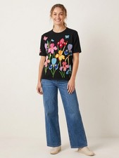 Vintage Terazzo Black Short Sleeve Sweater Floral Embroidery, Size L picture