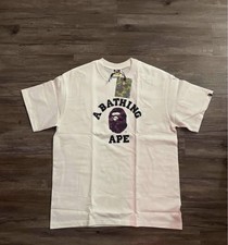 A Bathing Ape Men's L White Ape Head Logo Graphic Crew Neck Cotton Tee picture