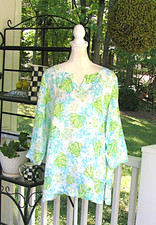 J. Jill Love Linen turtle sea life tunic top shirt blouse Large Tall luxury r picture