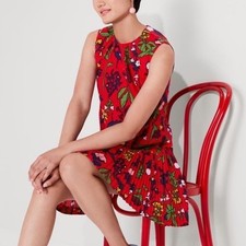 Kate Spade Botanical Garden Sz XL Pleated Shift Dress Engine Red Floral K9723 picture