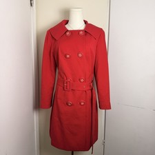Doncaster Women's Coat Sz M Red Cotton Trench Jacket Belted With Buttons picture