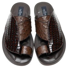 Corrente Men’s Brown Croco Print Ostrich Leather Open Toe Sandal picture