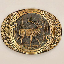 Vintage ADM Solid Brass Elk Belt Buckle   Award Design Medals Norman OK Wildlife picture
