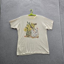 VINTAGE Bunny Garden Men Shirt XL Cream Single Stitch 90s picture