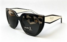 Prada PR 14WS Black Cat Eye Sunglasses Ivory Temple Gray Lens picture
