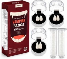 Realistic Vampire Fangs in 3 Sizes - Halloween Teeth Set with Adhesive Pack picture