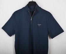 Prada Men's Navy Blue Triangle Logo Quarter Zip Polo Shirt Size Large picture