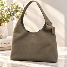Coach Brooklyn 39 Suede Leather Shoulder Bag Olive  CW636 Outlet Fast Shipping picture