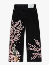 Vescartes Black Knight Cherry blossom embroidery jeans, straight and loose fit picture