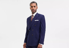 $360 Tayion Mens Navy Classic Fit Solid Double Breasted Suit Jacket 48 R zoc1726 picture