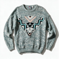 Vintage 1990's Concrete Geometric Sweater Mens XL Teal Gray Retro Streetwear Y2K picture