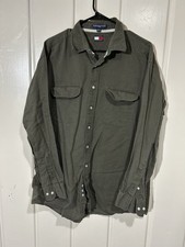 Vintage Tommy Hilfiger Men's XL Olive Green Button Down Shirt Long Sleeve Flag picture