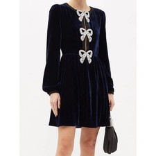 Saloni Camille Bows Mini Dress US 2 Navy Velvet Embellished Dress picture