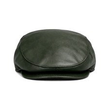 Handmade Real  Leather Flat Cap – Vintage Lambskin Newsboy Hat Military Green picture