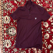 Lyle & Scott Men's Burgundy Solid Polo Shirt M Short Sleeve Collared Logo picture