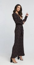 NWOT Bardot Pant Jumper Jumpsuit Tie Front V-Neck Polka Dot Wide Leg Black Sz 6 picture