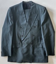 Vintage Alexandre Of England 42L Mens Double Breasted Suit Emerald Pure Wool picture