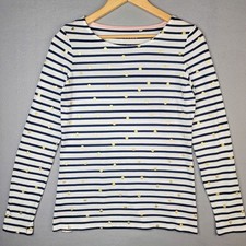 BODEN Breton Top Womens 4 Navy White Striped Cotton Gold Foil Dot Boat Neck picture