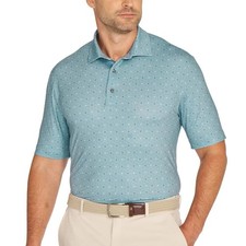 NWT Greg Norman Men's S Stretch Mens Polo Golf Shirt Blue Pattern picture