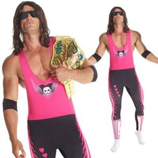 Mens WWE Bret The Hitman Hart Costume + Wig Sunglasses Adult Wrestling Halloween picture