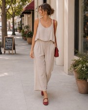 NWT Naïf Soft Beige Sleeveless Flowy Jumpsuit Size S One Piece picture