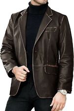 Brown blazer Lambskin Leather Coat Partywear Leather Blazer For Men's picture