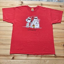 Vintage 90s Snoopy Chillin Christmas Snowman Holiday Cartoon Graphic T-Shirt XL picture