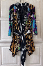 Alberto Makali Beaded Multicolor Animal Print Open Front Tie Cardigan Top Size L picture