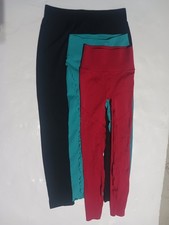 3-Piece Women’s Leggings Bundle – Black, Red & Teal High-Waist Stretch Leggings picture