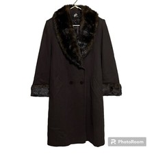 Vtg Jo-D Brown Wool Long Coat Faux Fur Collar Women’s Size Medium M picture