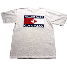 Niagara Falls Shirt Mens Medium Vintage Canada Red White Short Sleeve Gray Crew picture