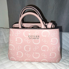 GUESS Pink Logo Small Satchel Top Handle Zip/Magnetic w/ Detachable Strap picture