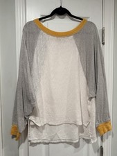 NWOT We The Free Size S Oversized Raglan Long Sleeve Slub Knit Top Gray Cream picture