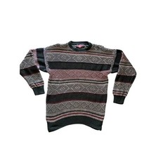 Vintage Stone Haven Classic Wear Striped Heavy 3D Knit Sweater L Grunge Men's picture