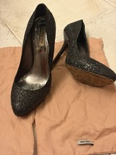 Women's Elegant Miu Miu Black Glittered Pumps with Stiletto Heel picture