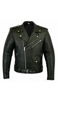 Men's Classic Style Black Genuine Cowhide Leather Motorcycle Biker Jacket Coat picture