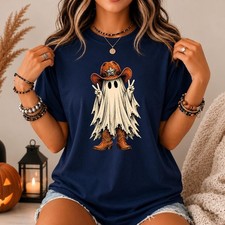 Cowboy Ghost Peace Sign T-Shirt, Western Halloween Spooky Season Tee picture