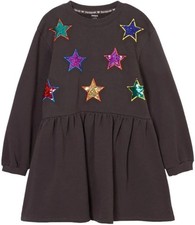 Desigual Girls Fit & Flare Dress Long Sleeve Black Size 4 Star Appliques picture