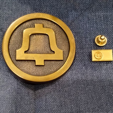 Vintage 1978 Solid Brass AT&T Belt Buckle w/Lapel Pin  Made USA picture