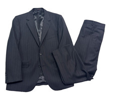 Byron British Style 50C 40S 34x29 Charcoal Pinstripe 2pc Pant Suit Canvas Wool picture