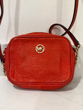 Michael Kors Orange Pebbled Leather Zip Crossbody Bag Gold Hardware Small picture
