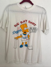 Vintage 90s Bart Simpson Dodgers Big Bat Bart MLB T Shirt White BTH252 picture