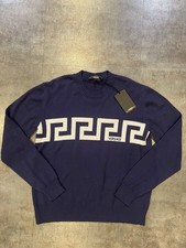 Versace Greca Knit Cotton Sweater Blue 50 Euro (Large) 1021724 NWT $1125 picture
